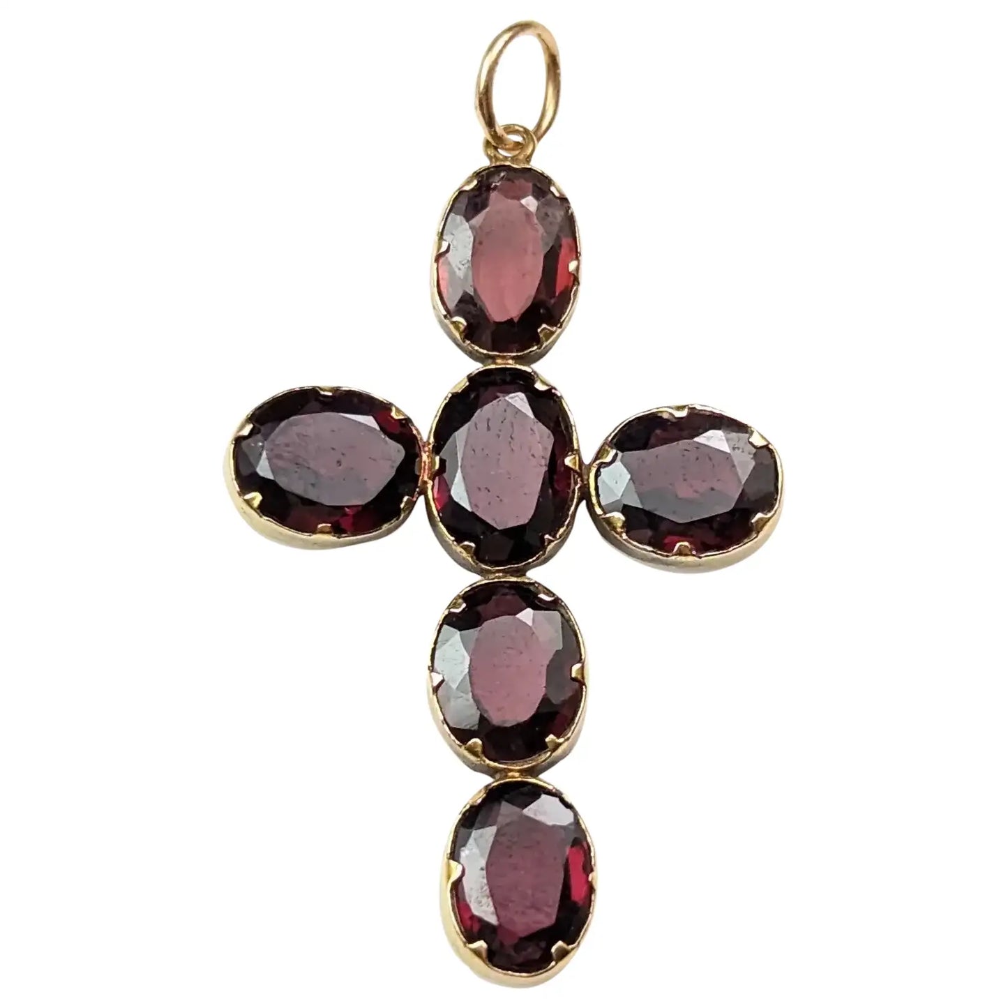 Antique Garnet cross pendant, 18ct gold, Victorian