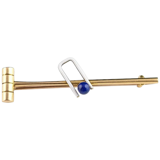 Antique Lapis Lazuli and enamel croquet brooch, tie pin, 15ct gold