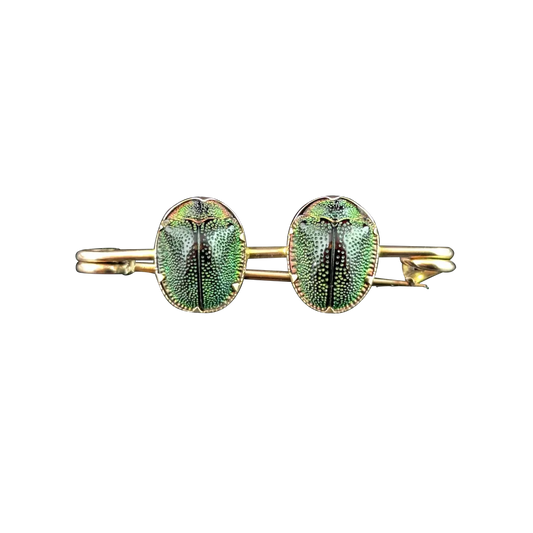 Antique Scarab beetle brooch, Egyptian revival, 9ct gold