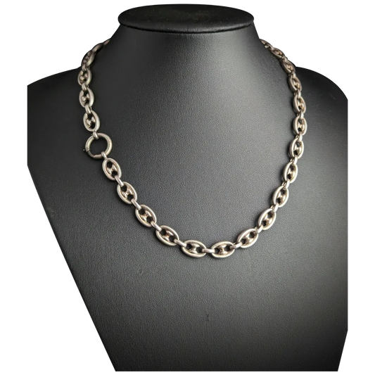 Antique Victorian silver Mariner link chain necklace