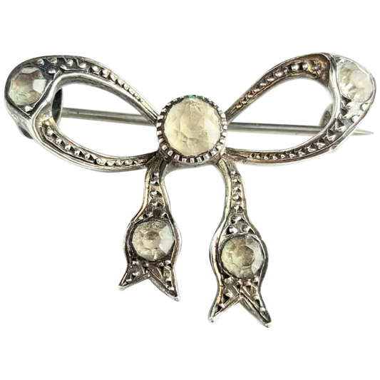 Antique sterling silver and paste bow brooch, Art Deco