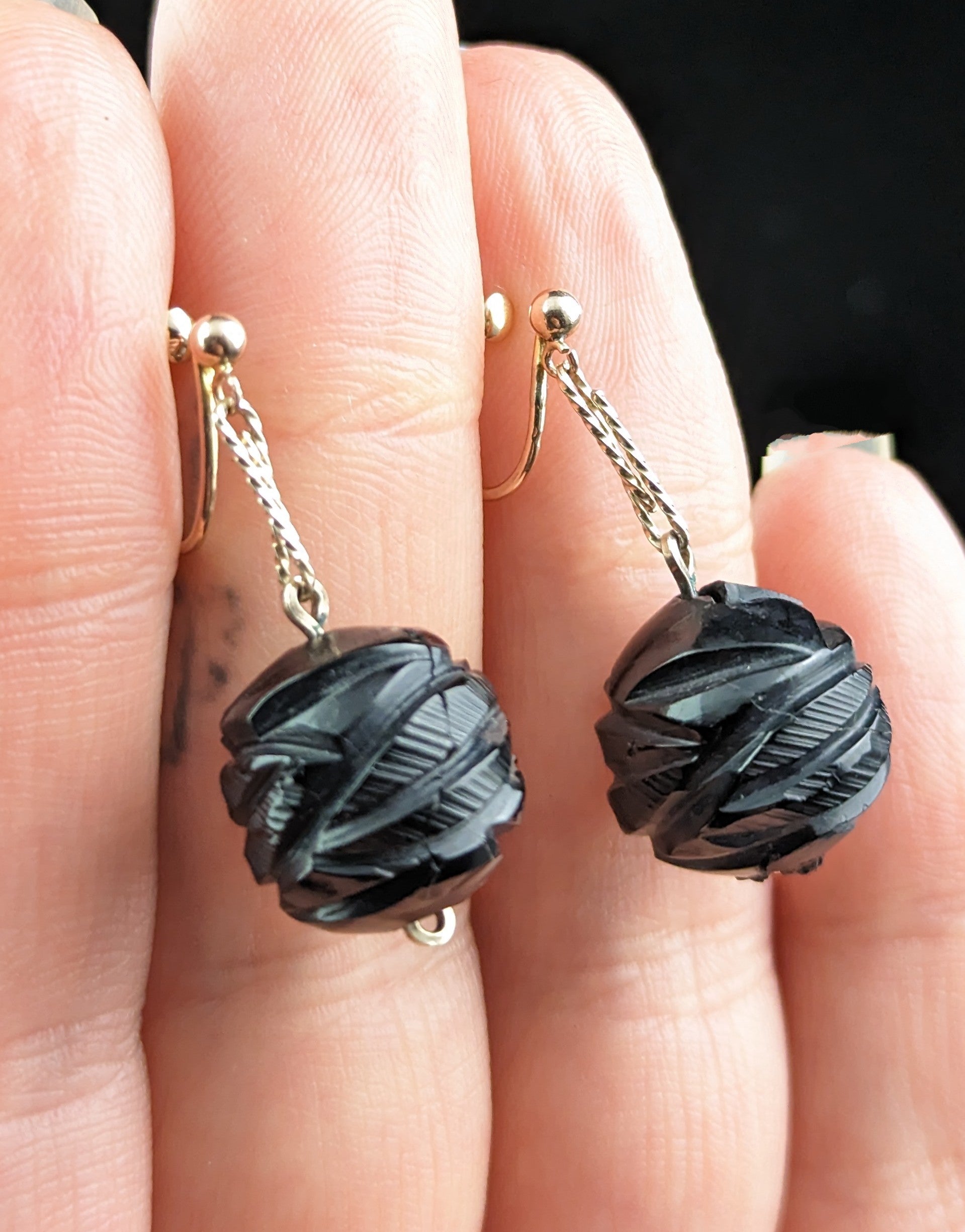 Carved jet sale earrings