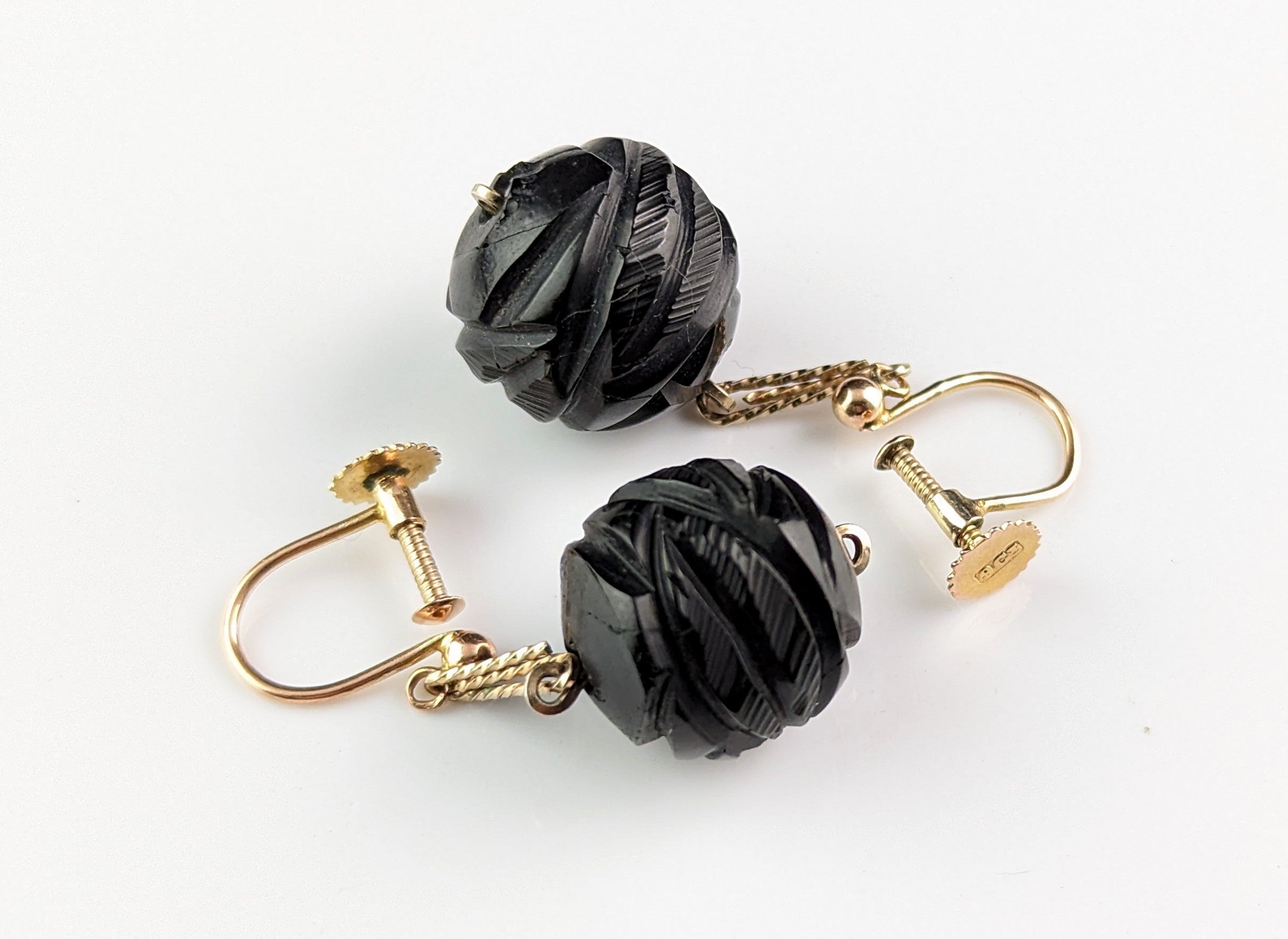 Marquise 9ct Yellow Gold Whitby Jet Stud Earrings 020CG - Aurora Jet