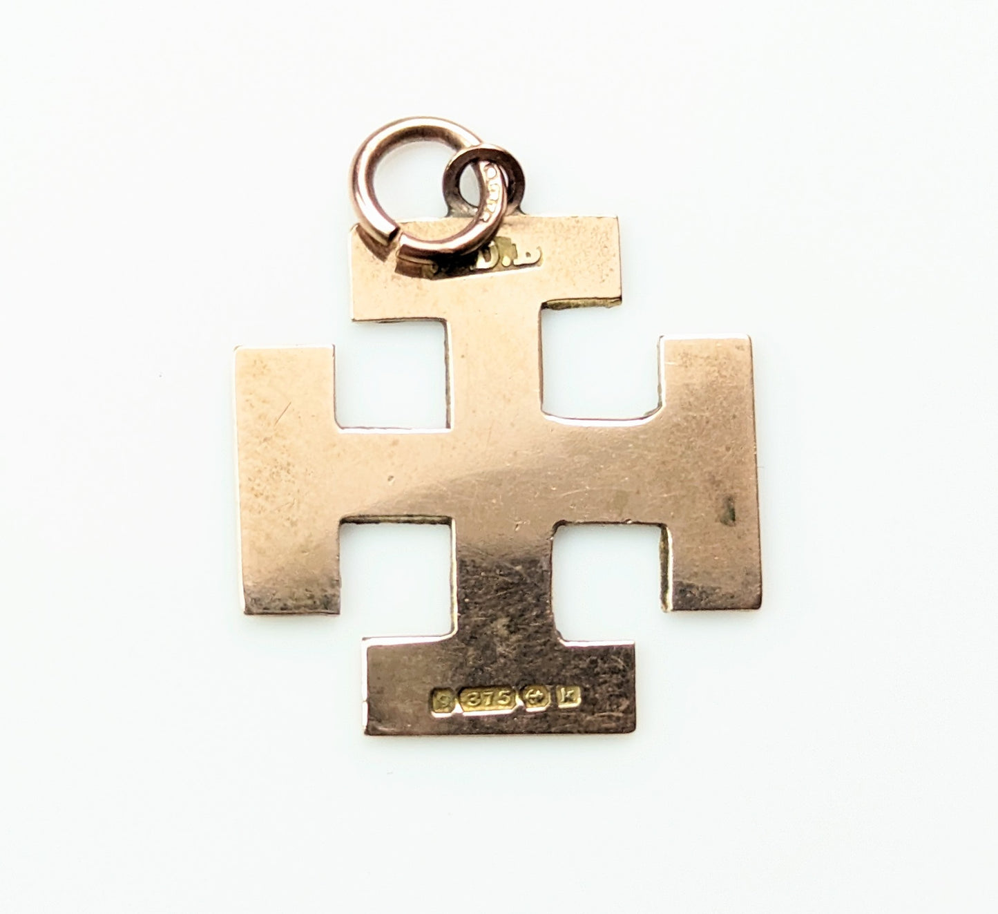 Antique 9k gold Jerusalem cross pendant, engraved