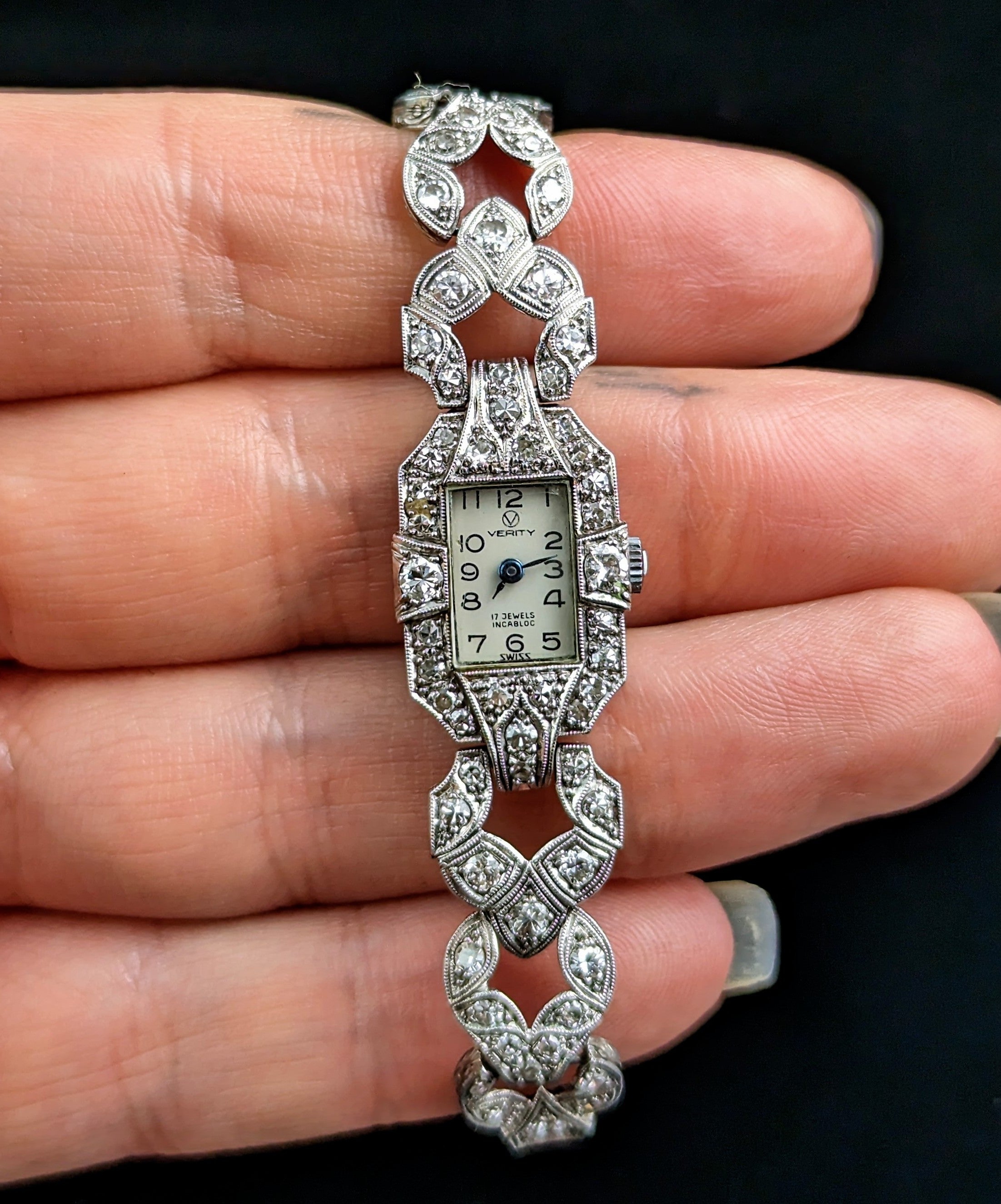 Vintage Art Deco Platinum and Diamond cocktail watch ladies