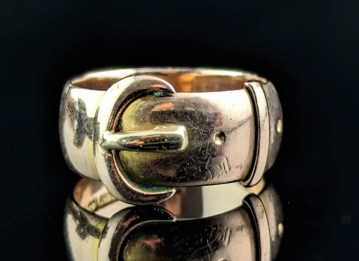 Antique 9ct gold chunky buckle ring, Victorian