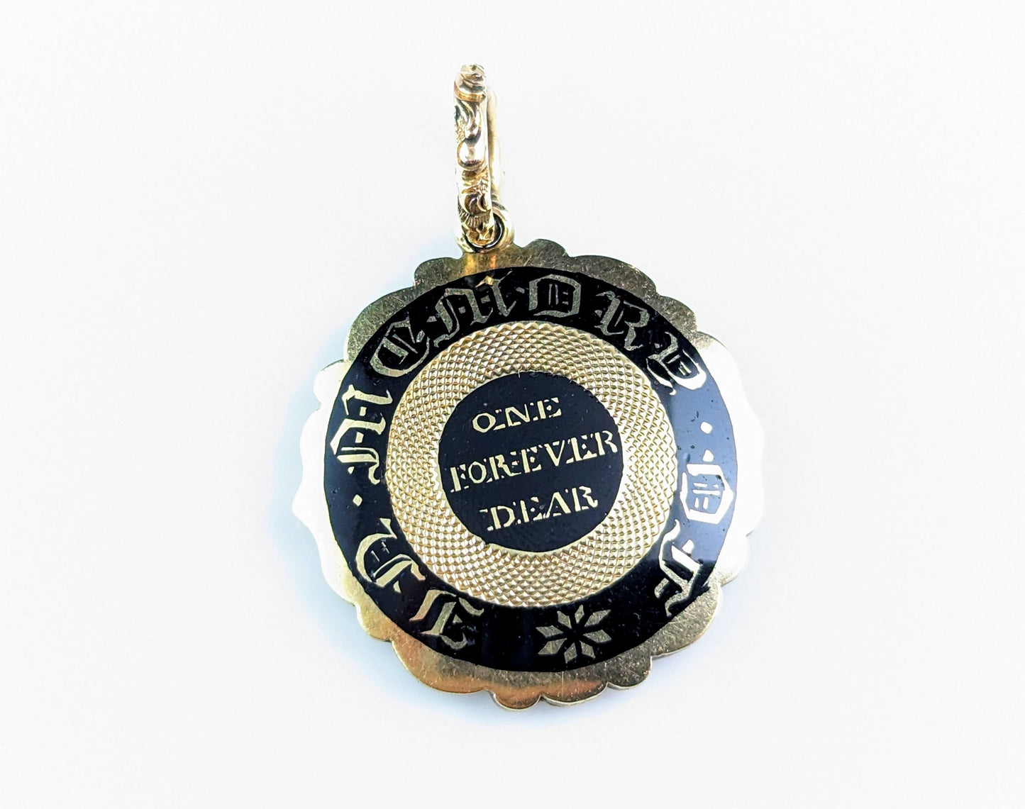 Antique Georgian mourning locket pendant, 9ct gold and black enamel