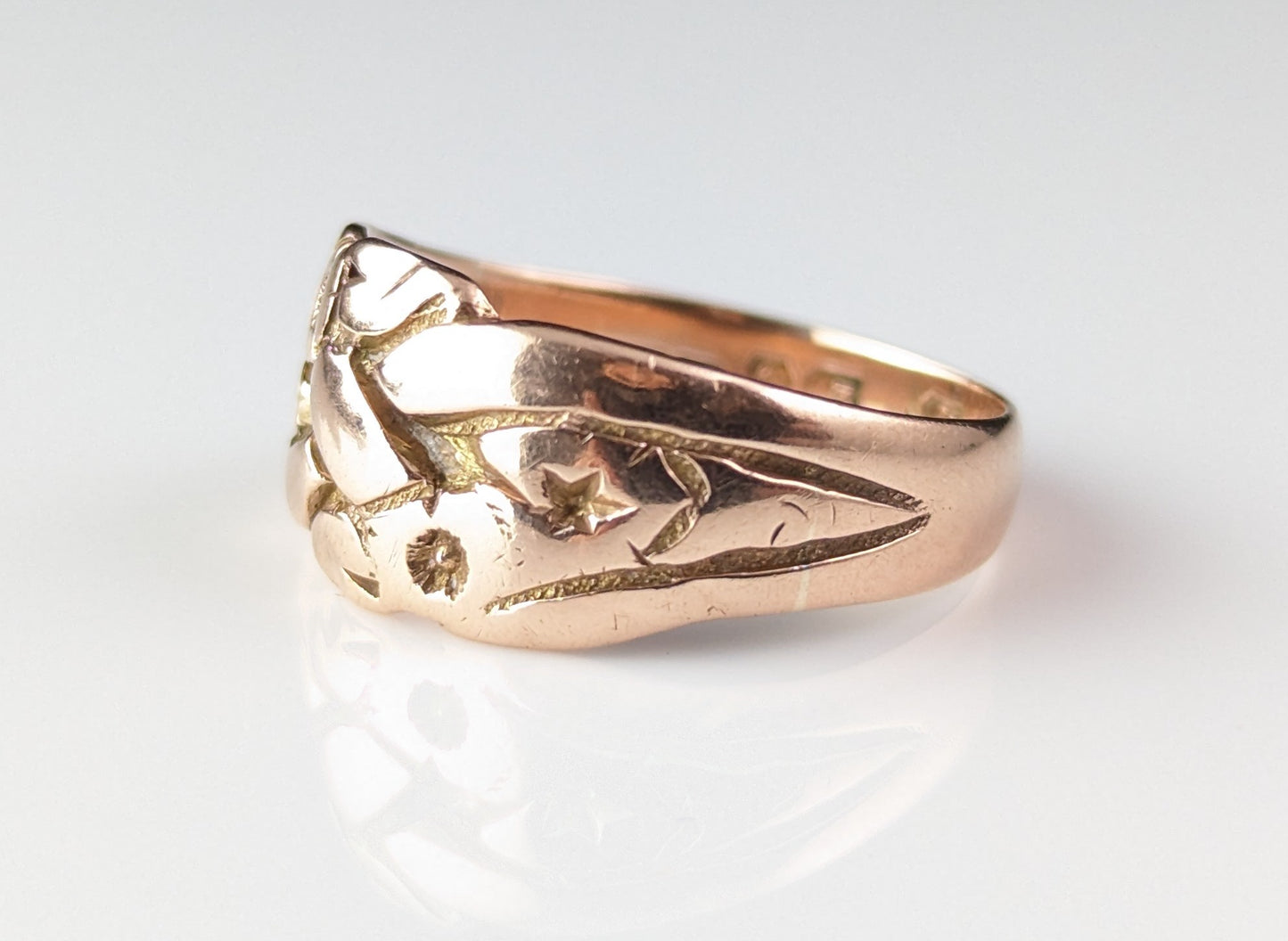 Antique 9k rose gold engraved band ring, Art Deco