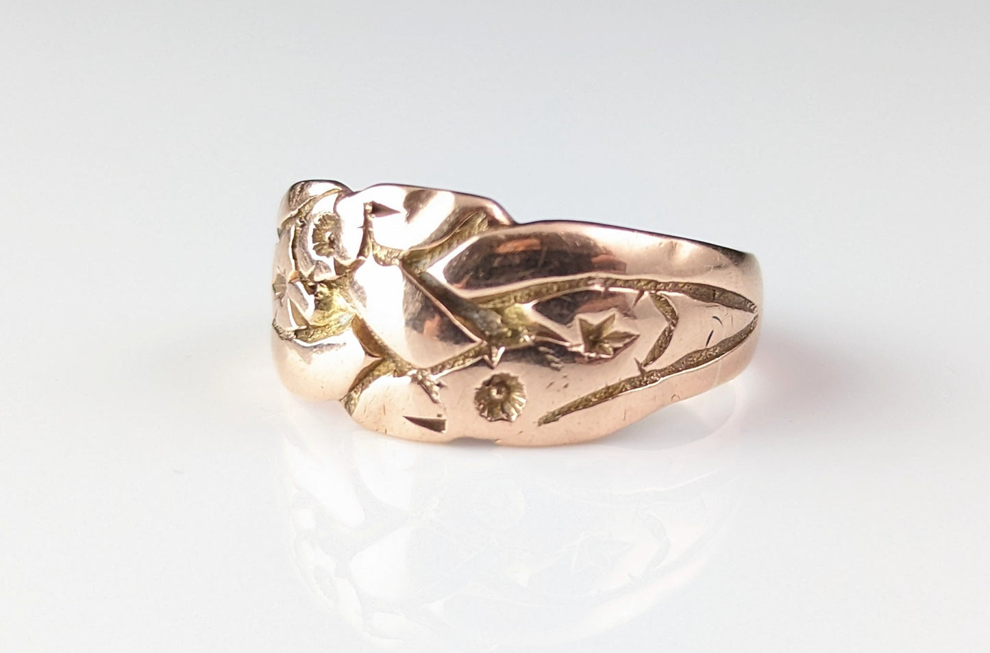 Antique 9k rose gold engraved band ring, Art Deco