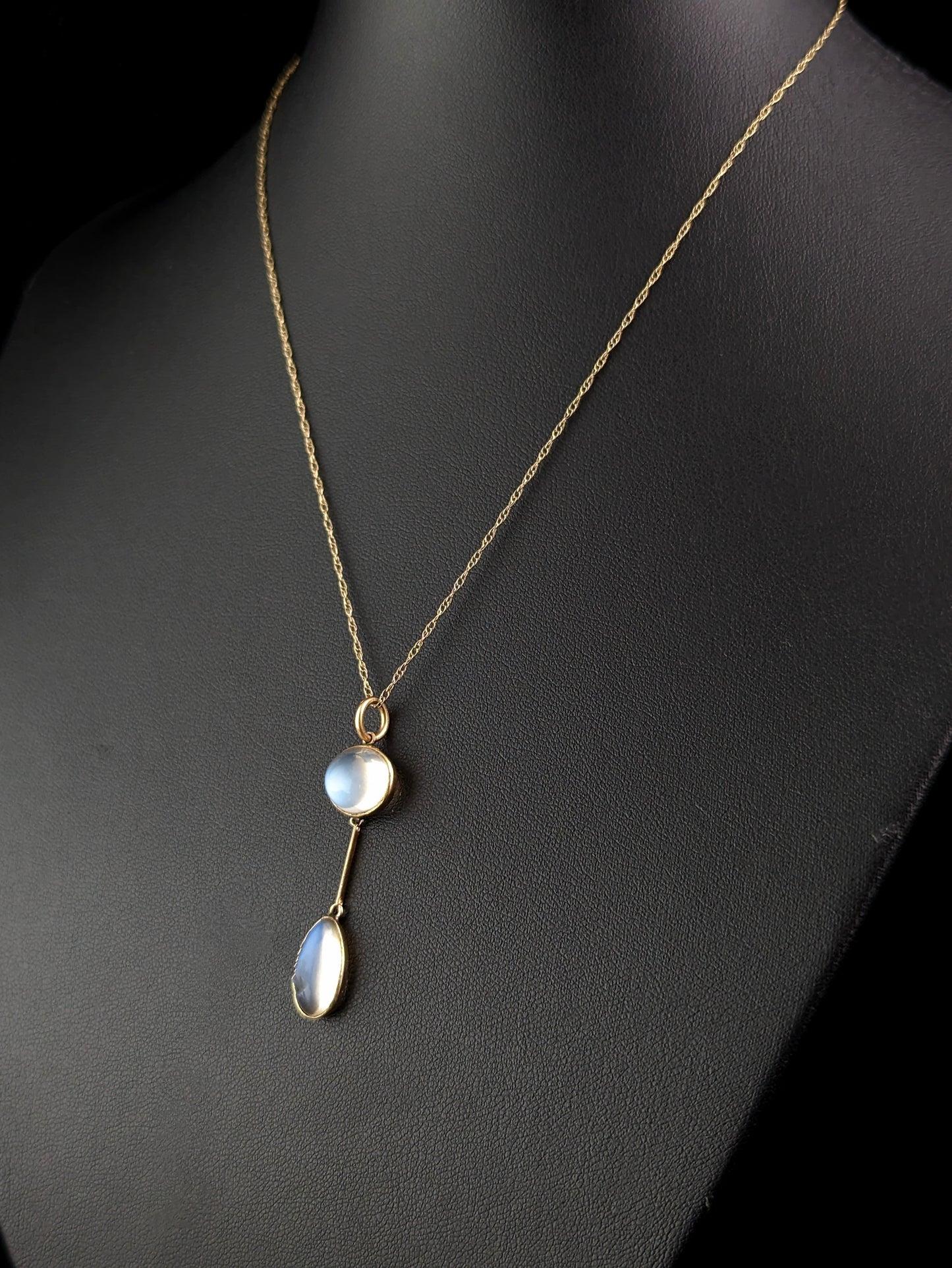 Antique Art Deco Moonstone pendant necklace, 9ct gold