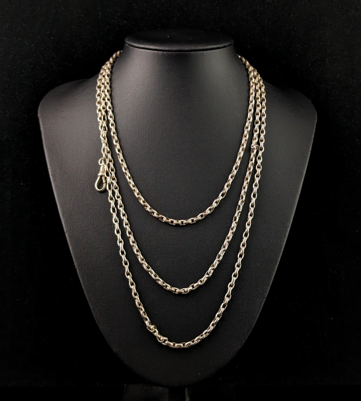 Antique silver long chain necklace, longuard chain, 900 silver