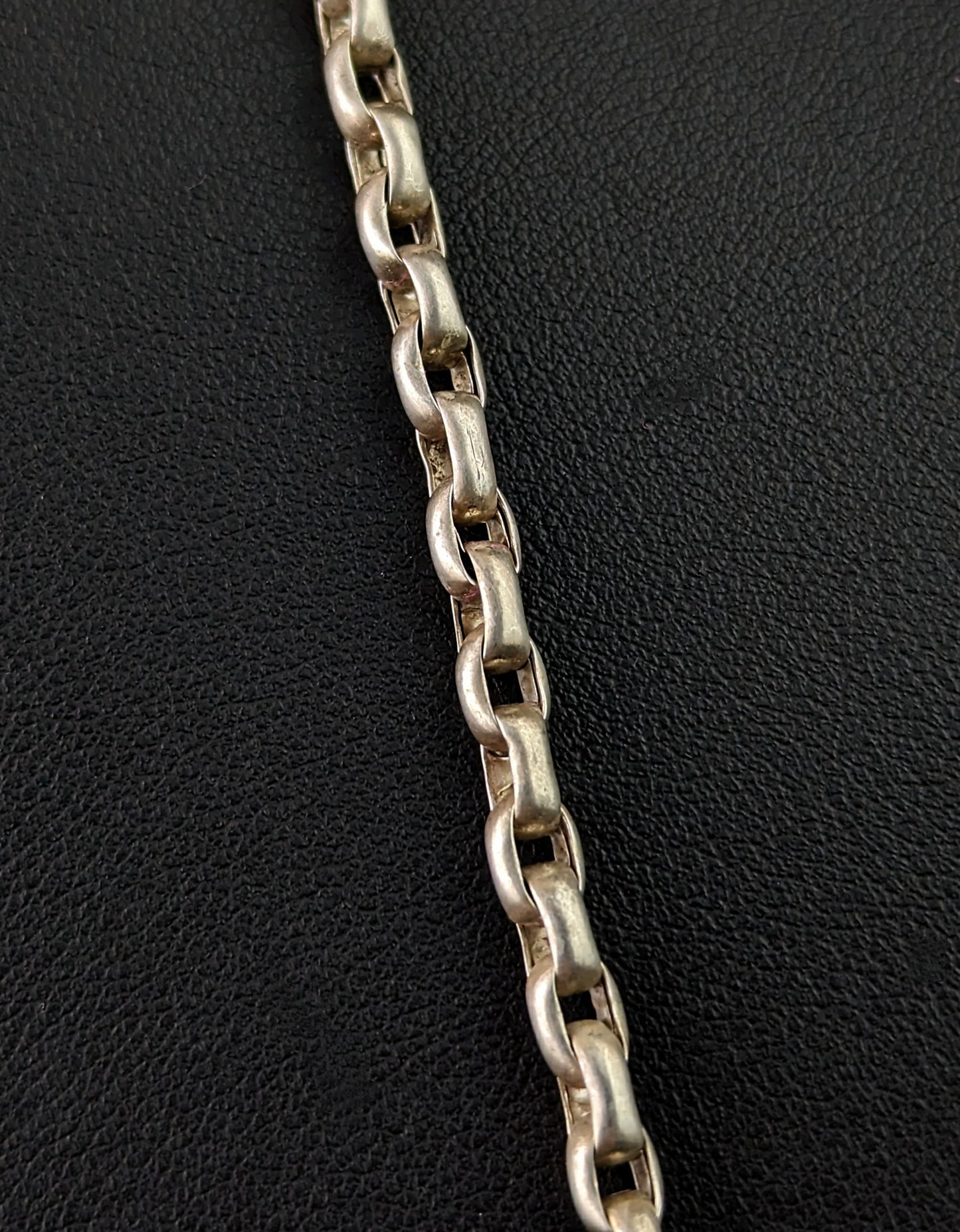 Antique silver long chain necklace, longuard chain, 900 silver