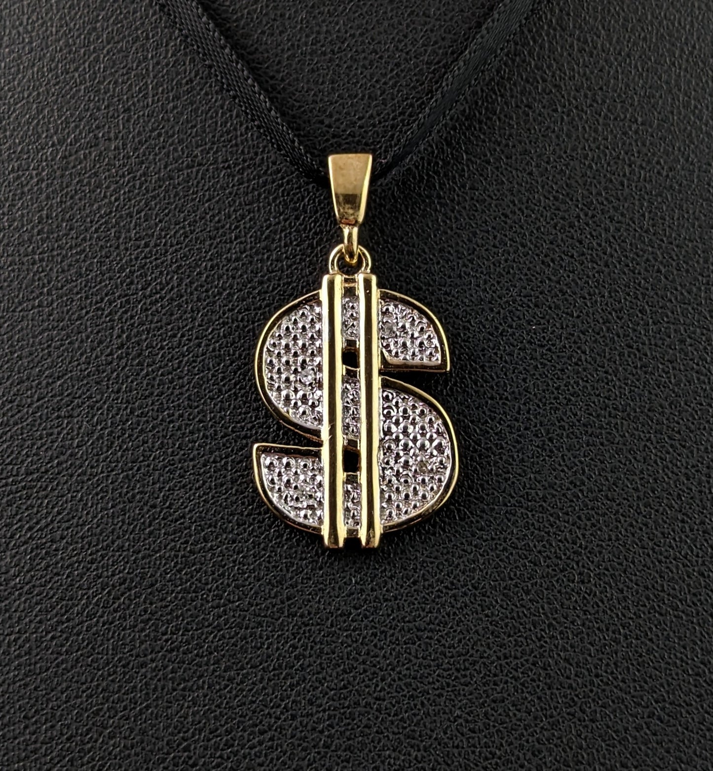 Vintage 9ct gold Diamond Dollar sign pendant