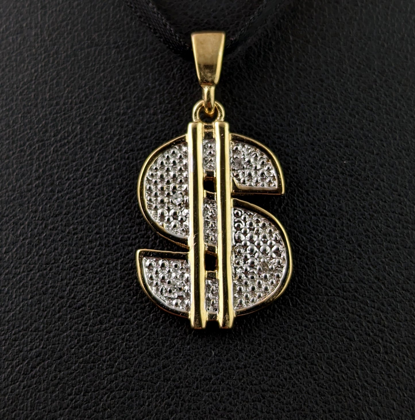 Vintage 9ct gold Diamond Dollar sign pendant