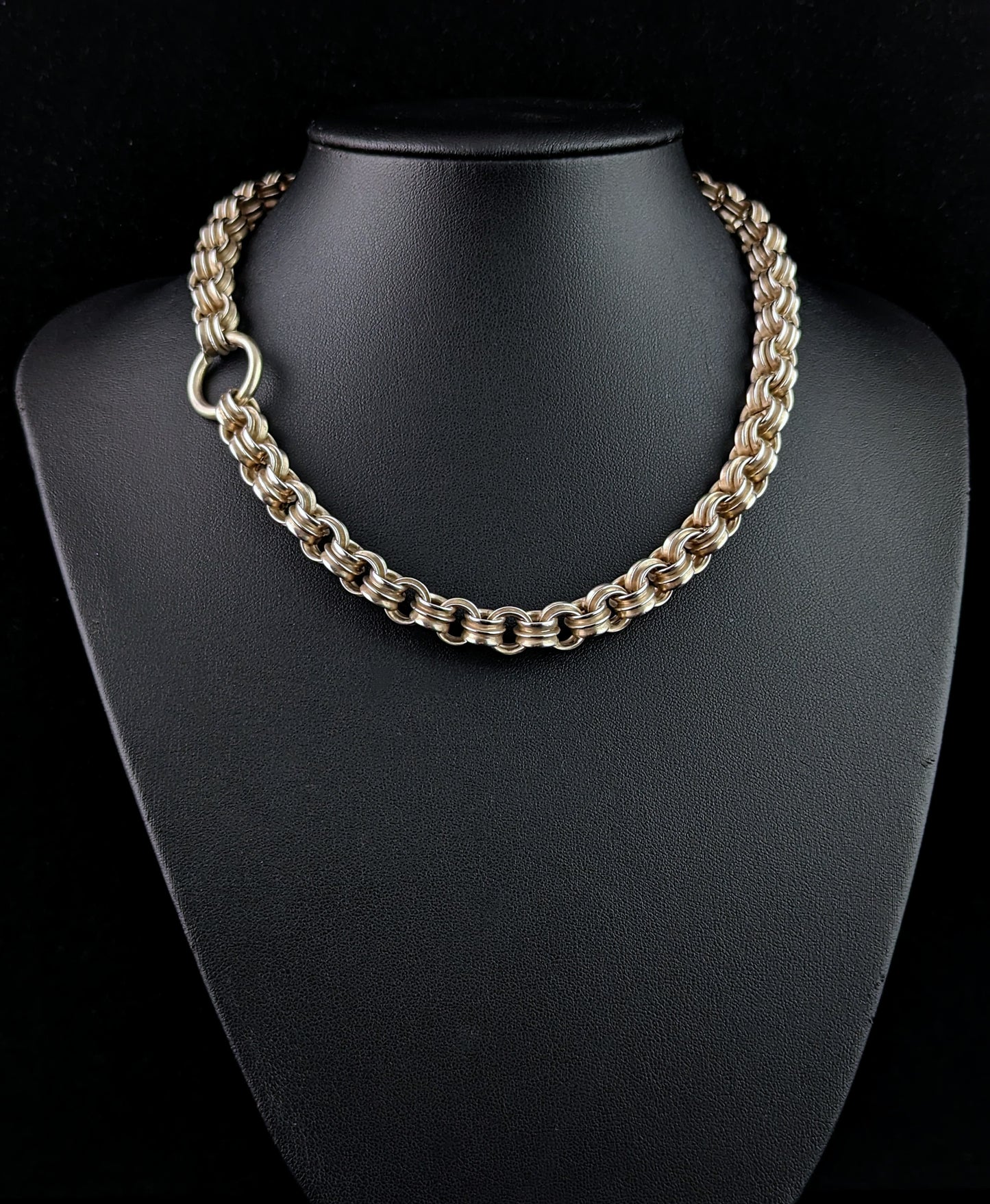 Antique Victorian Sterling collar necklace, Chunky rolo link