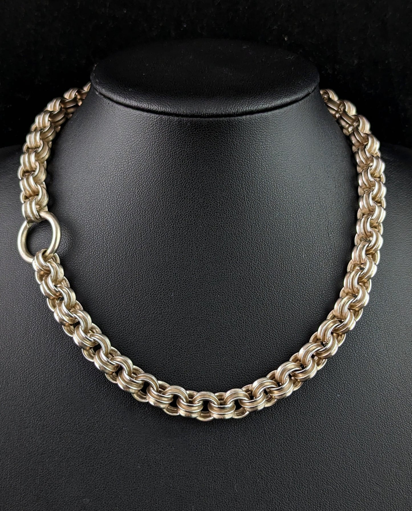 Antique Victorian Sterling collar necklace, Chunky rolo link