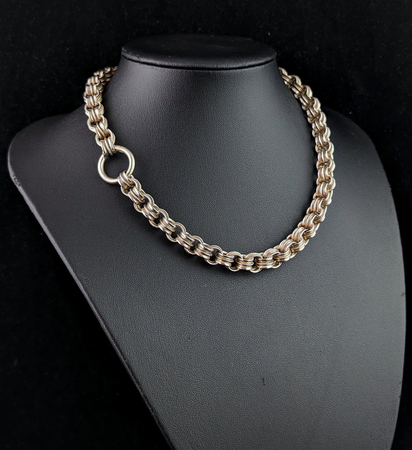 Antique Victorian Sterling collar necklace, Chunky rolo link