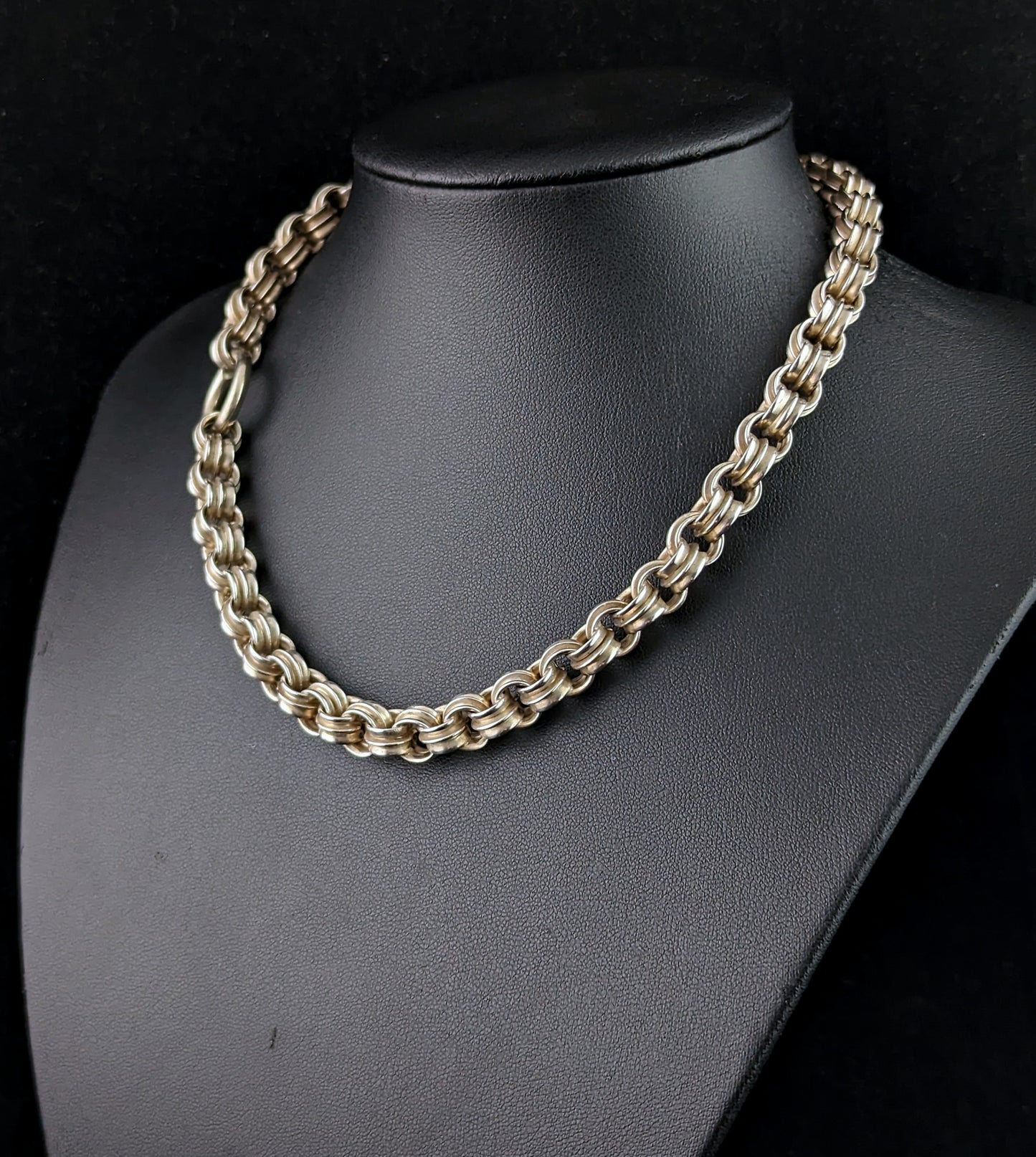 Antique Victorian Sterling collar necklace, Chunky rolo link