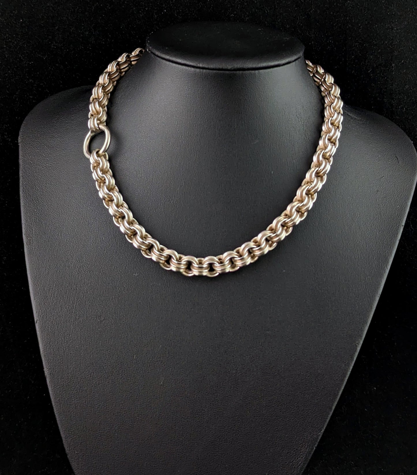 Antique Victorian Sterling collar necklace, Chunky rolo link