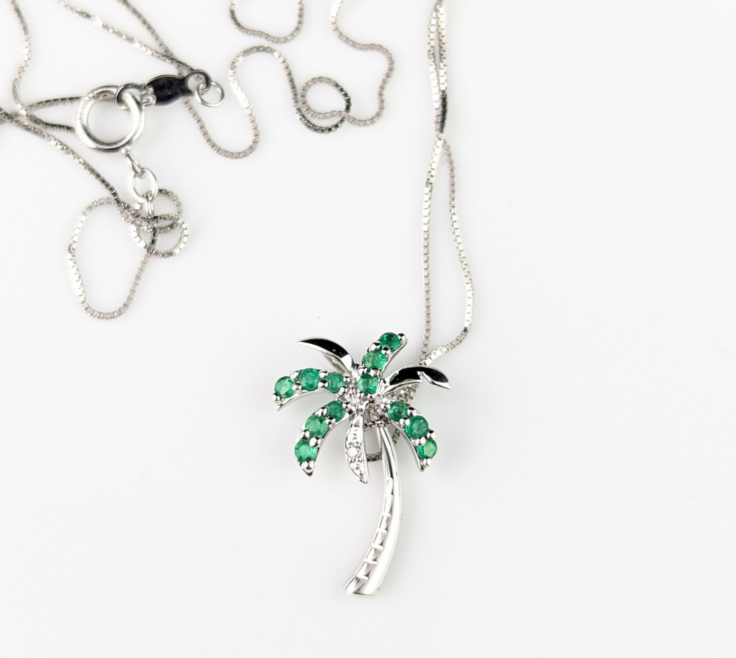 Vintage Emerald and Diamond Palm tree pendant necklace, 14ct white gold