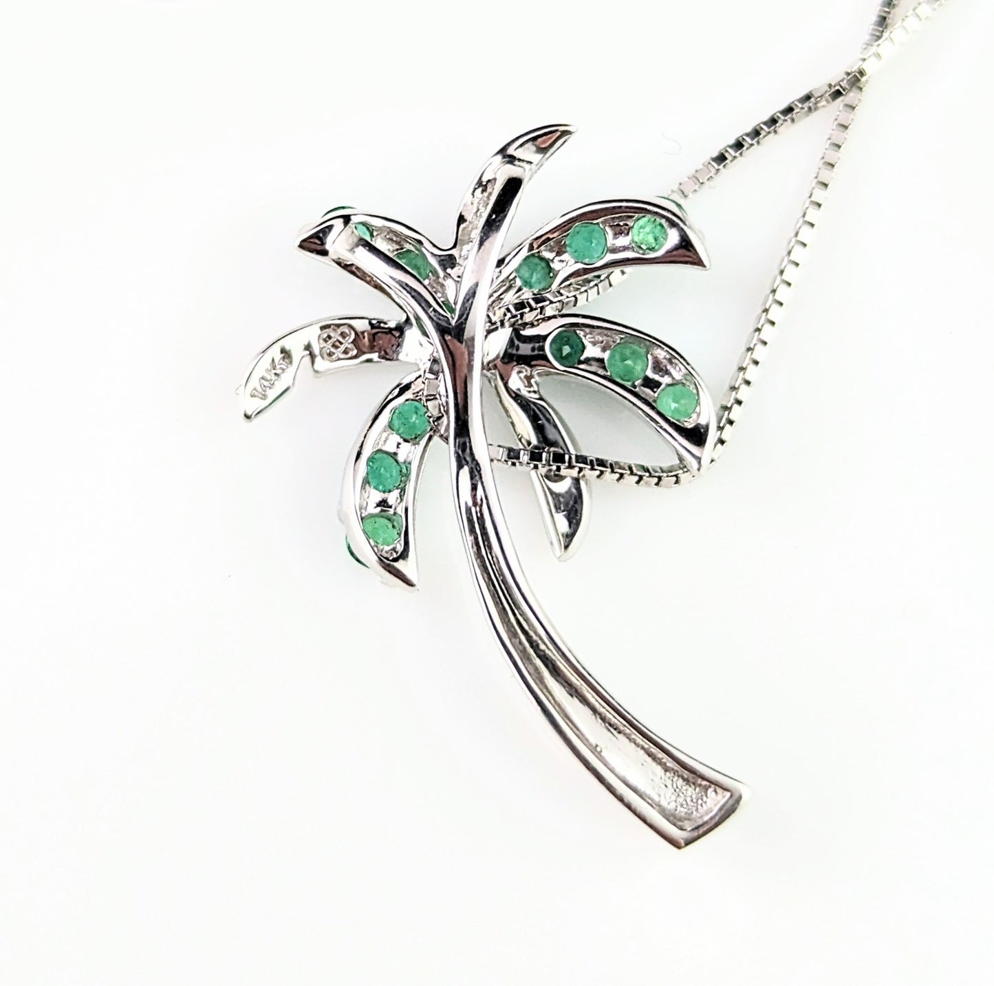 Vintage Emerald and Diamond Palm tree pendant necklace, 14ct white gold