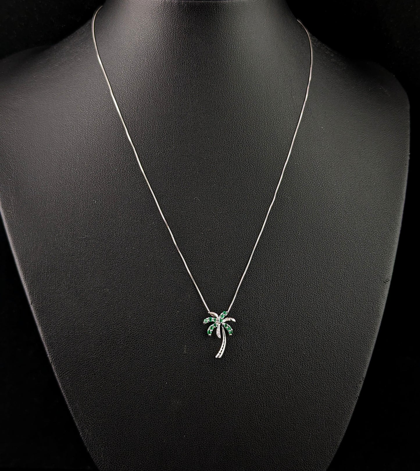 Vintage Emerald and Diamond Palm tree pendant necklace, 14ct white gold