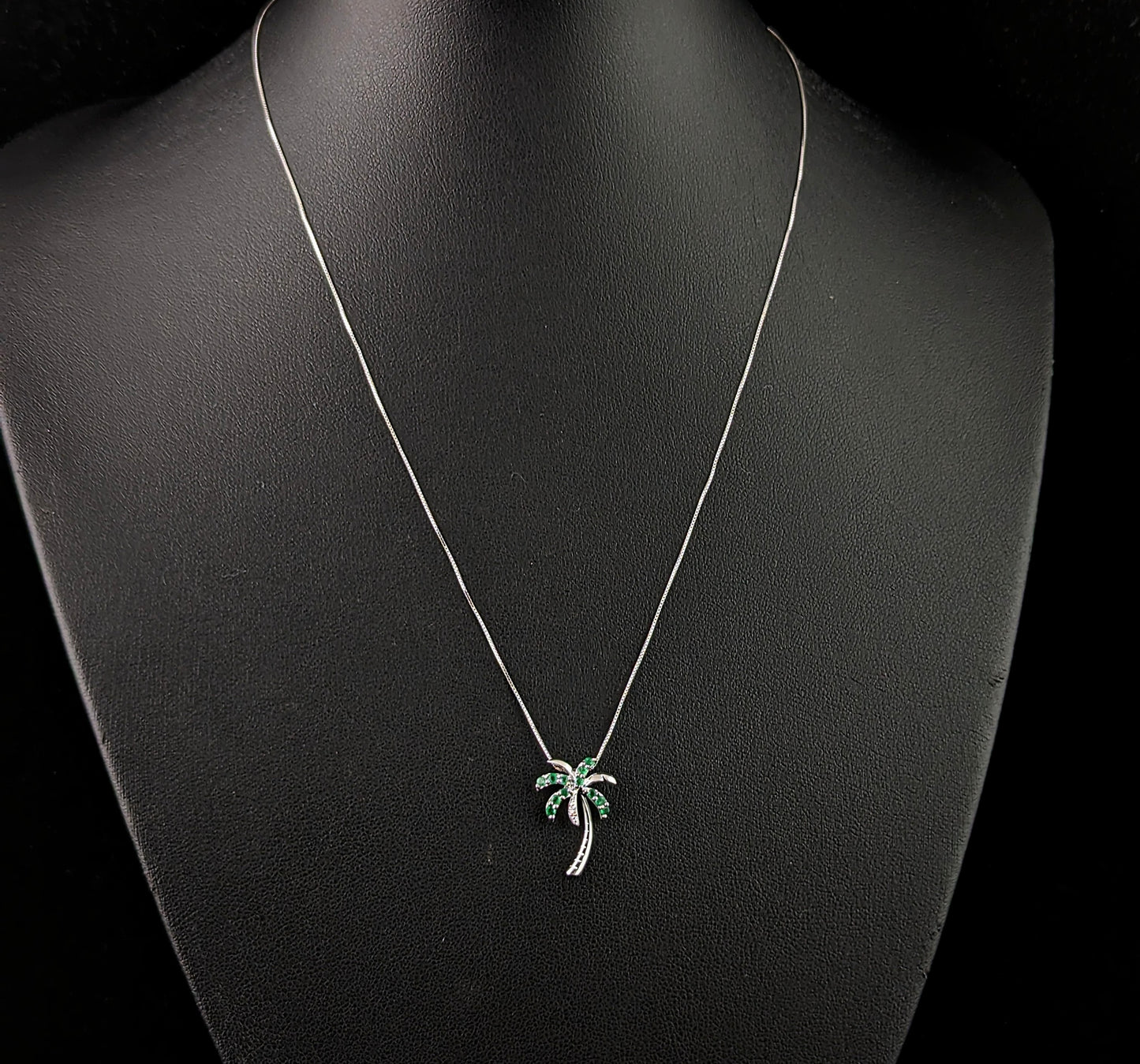 Vintage Emerald and Diamond Palm tree pendant necklace, 14ct white gold