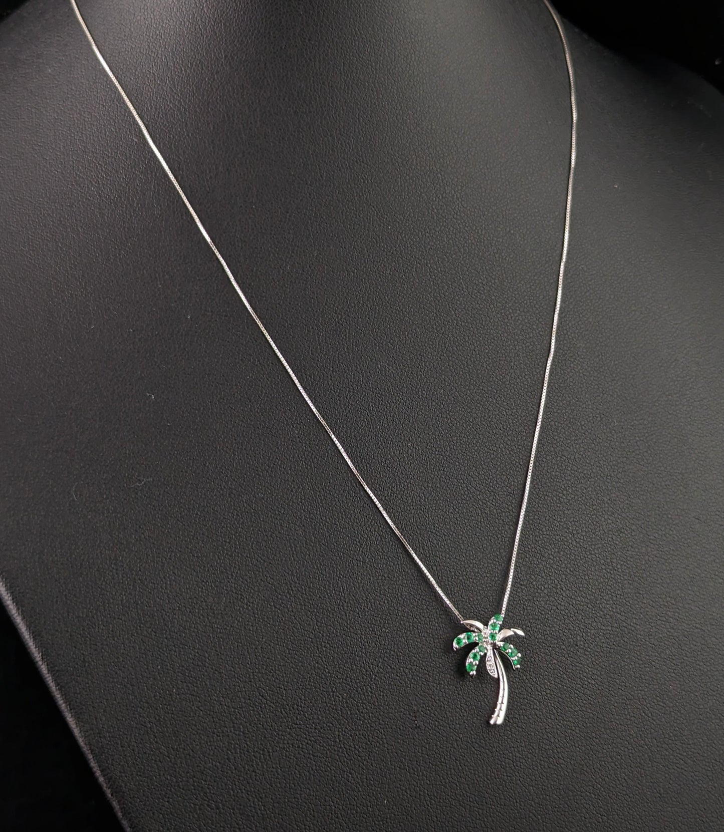 Vintage Emerald and Diamond Palm tree pendant necklace, 14ct white gold