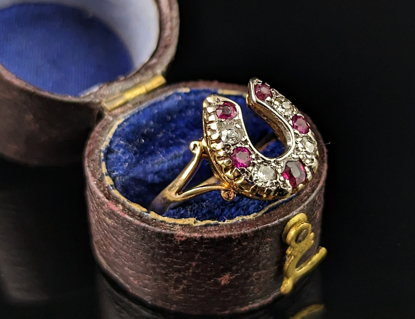 Antique Ruby and Diamond horseshoe ring, 18ct yellow gold