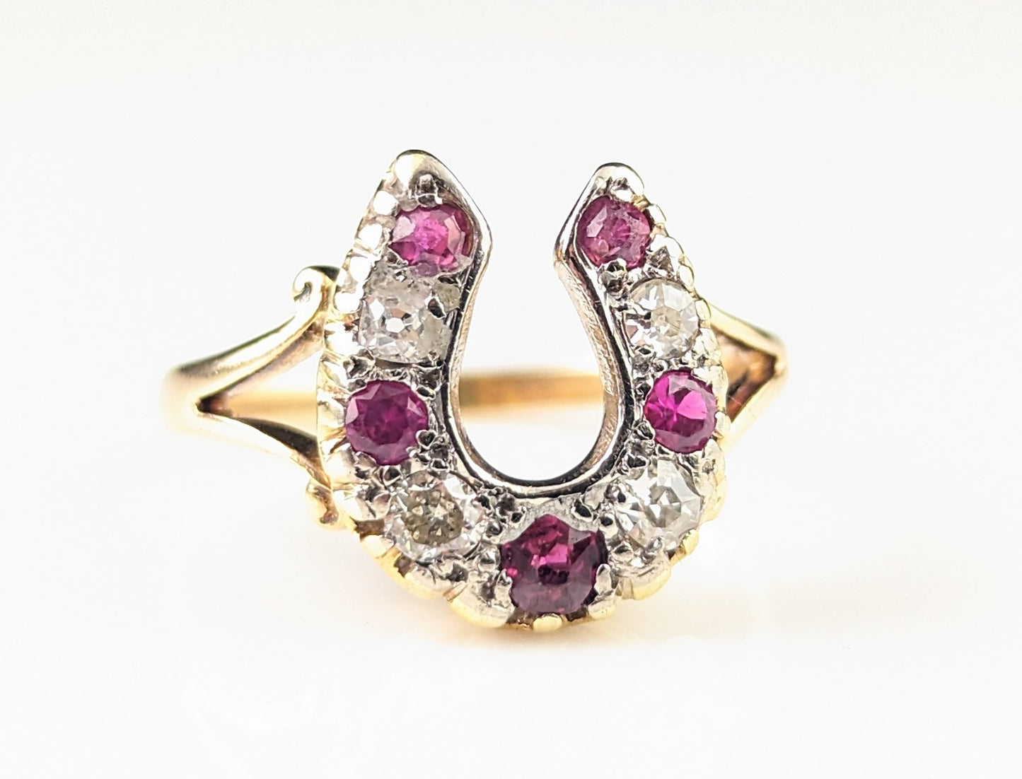 Antique Ruby and Diamond horseshoe ring, 18ct yellow gold