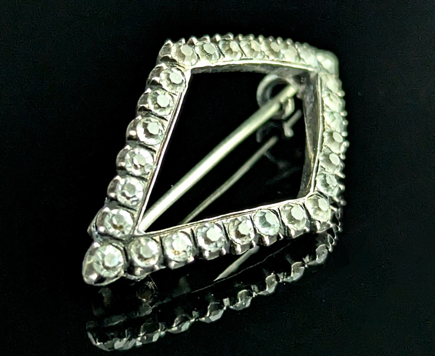 Antique sterling silver and paste brooch, Diamond shape