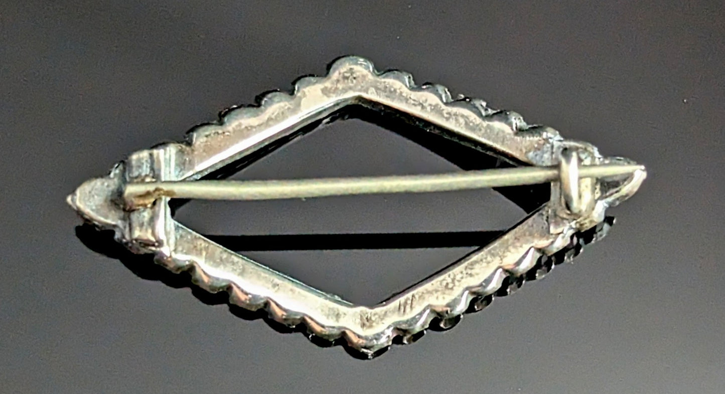 Antique sterling silver and paste brooch, Diamond shape