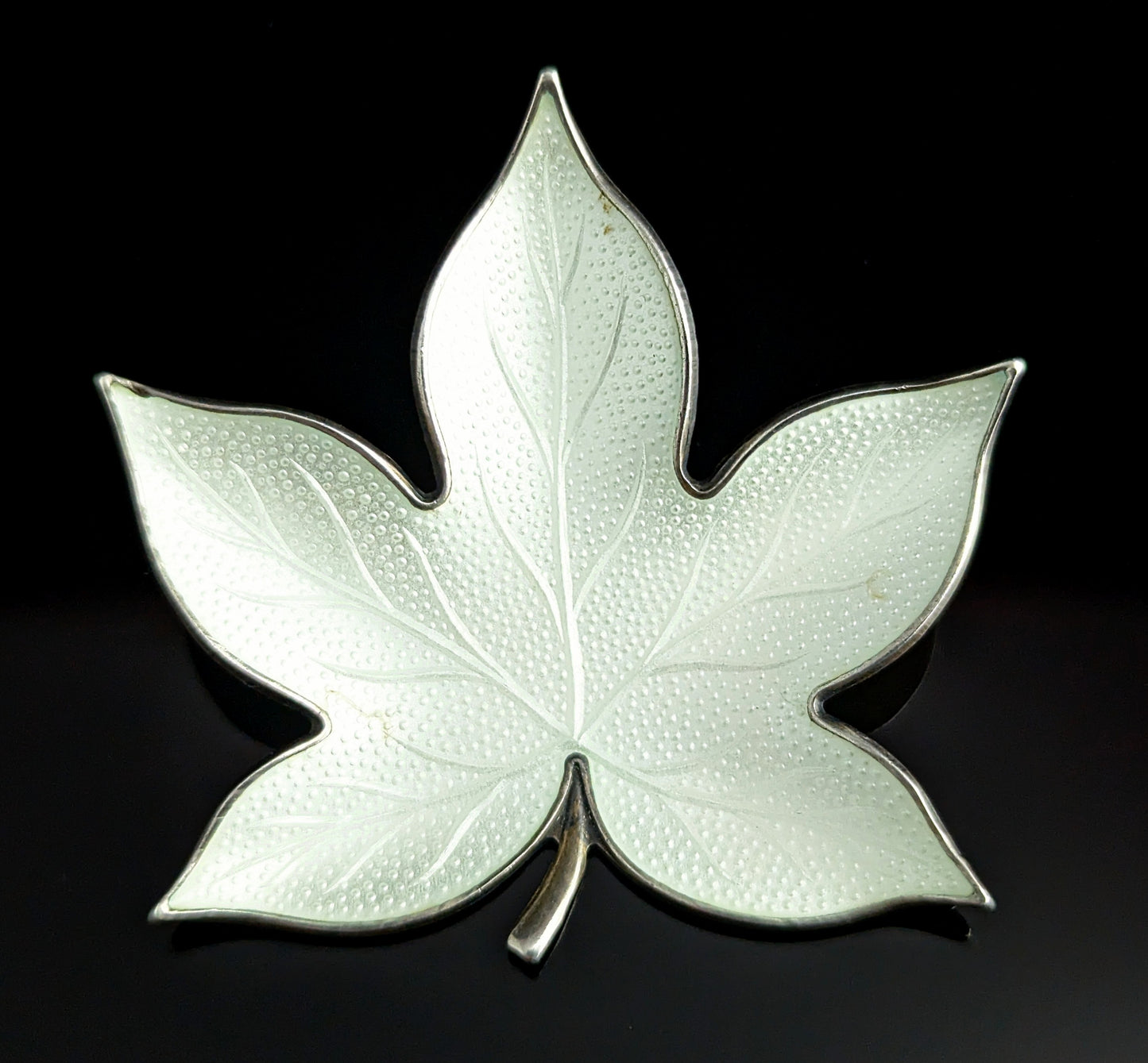 Vintage Norwegian silver enamel leaf brooch, White enamel