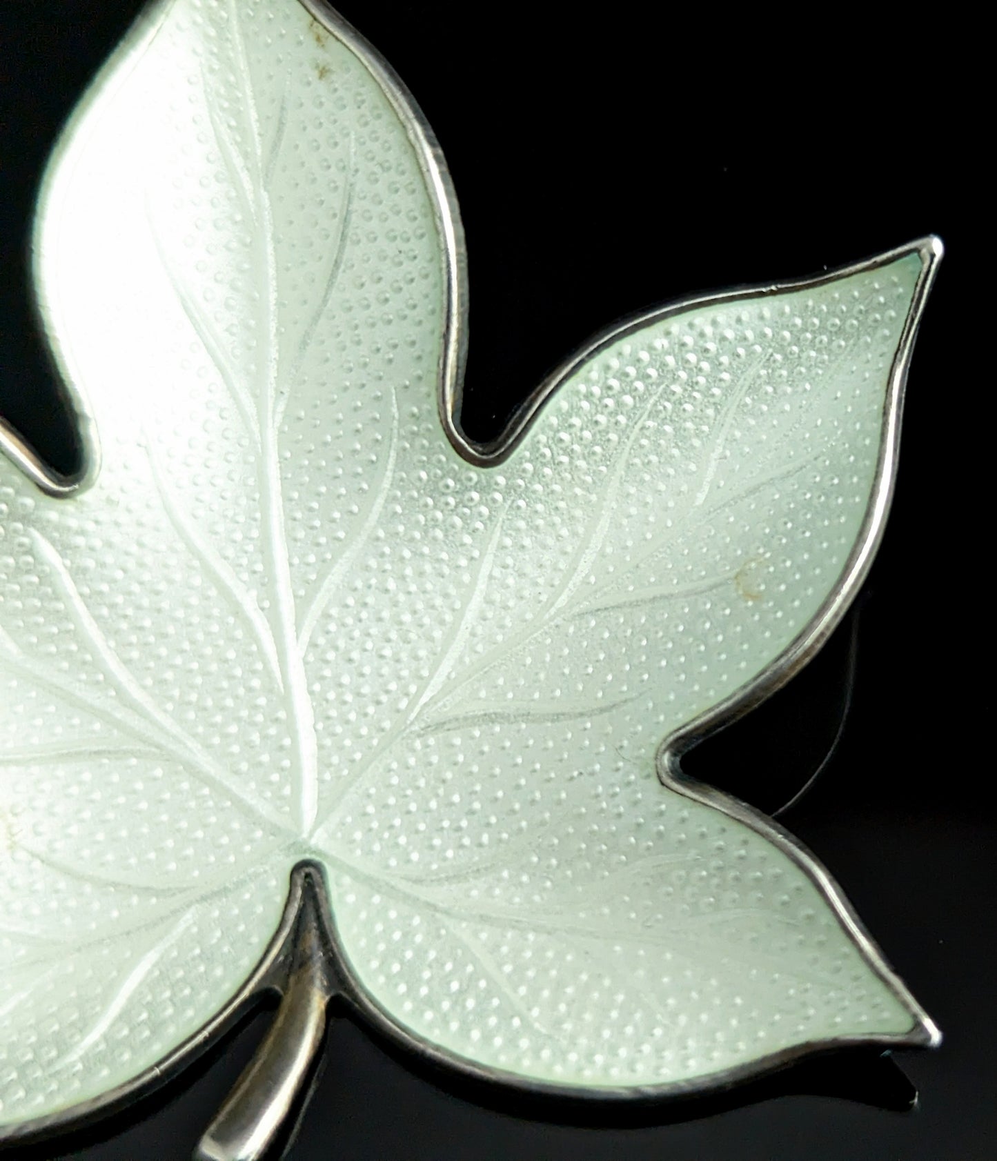 Vintage Norwegian silver enamel leaf brooch, White enamel