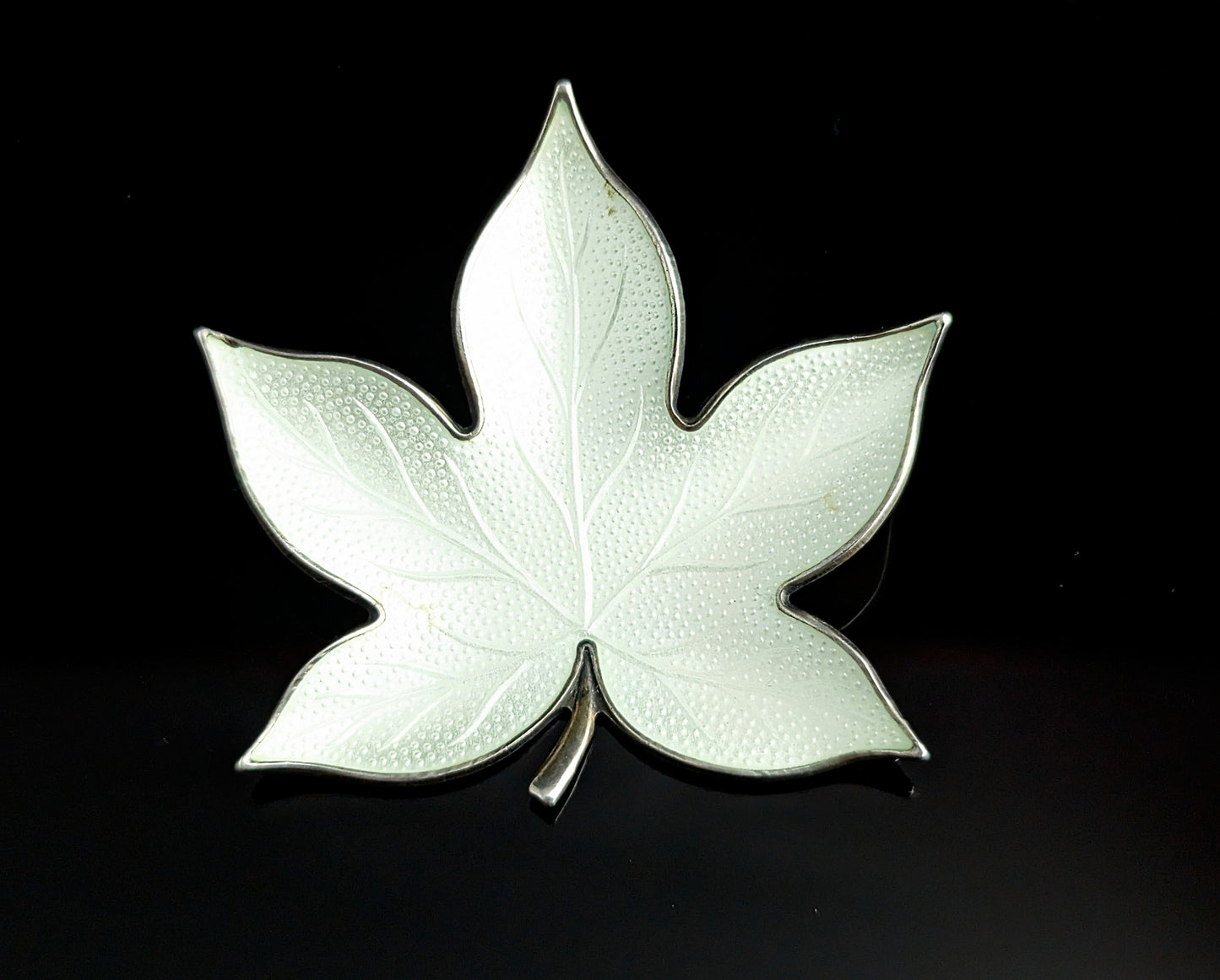 Vintage Norwegian silver enamel leaf brooch, White enamel