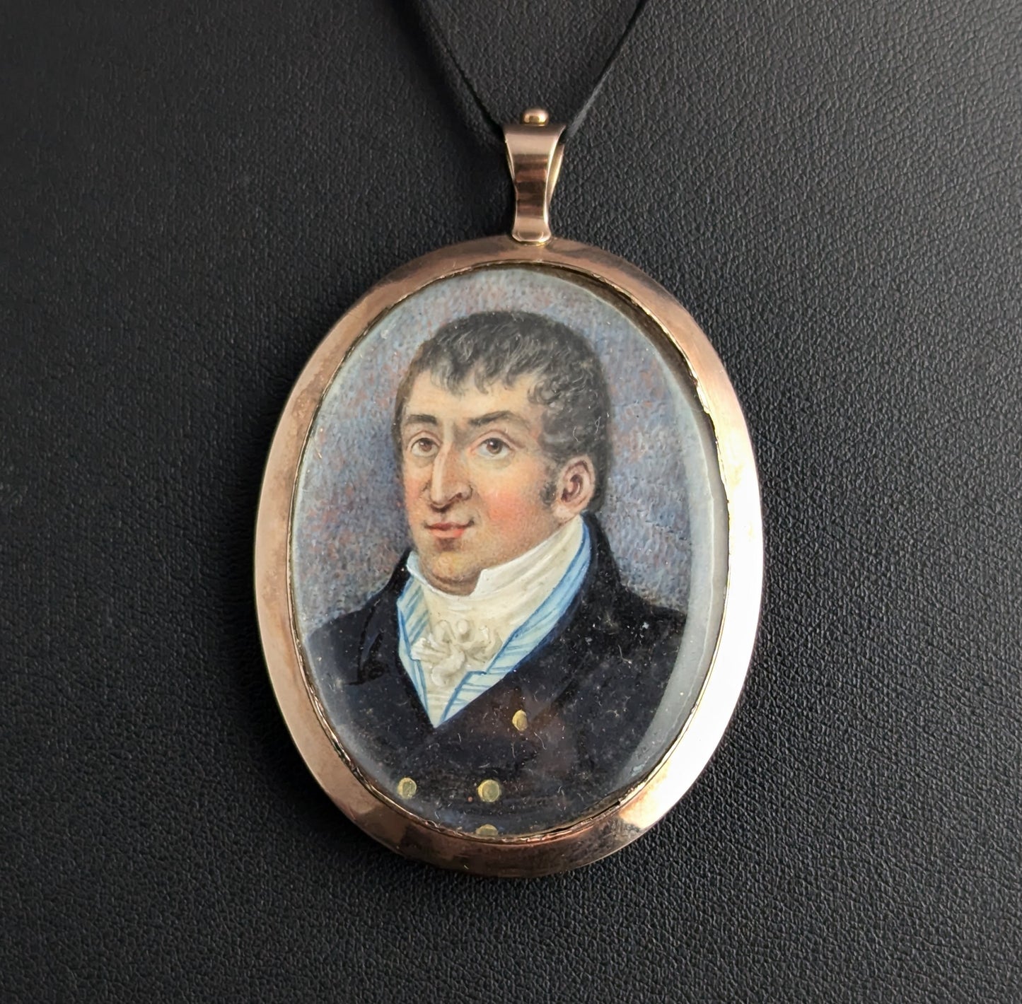 Antique Georgian portrait pendant, Mourning locket, 9ct gold