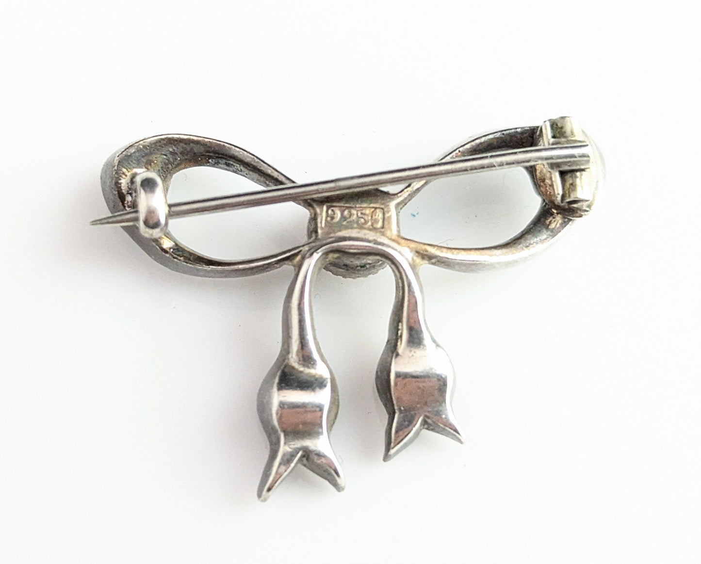 Antique sterling silver and paste bow brooch, Art Deco