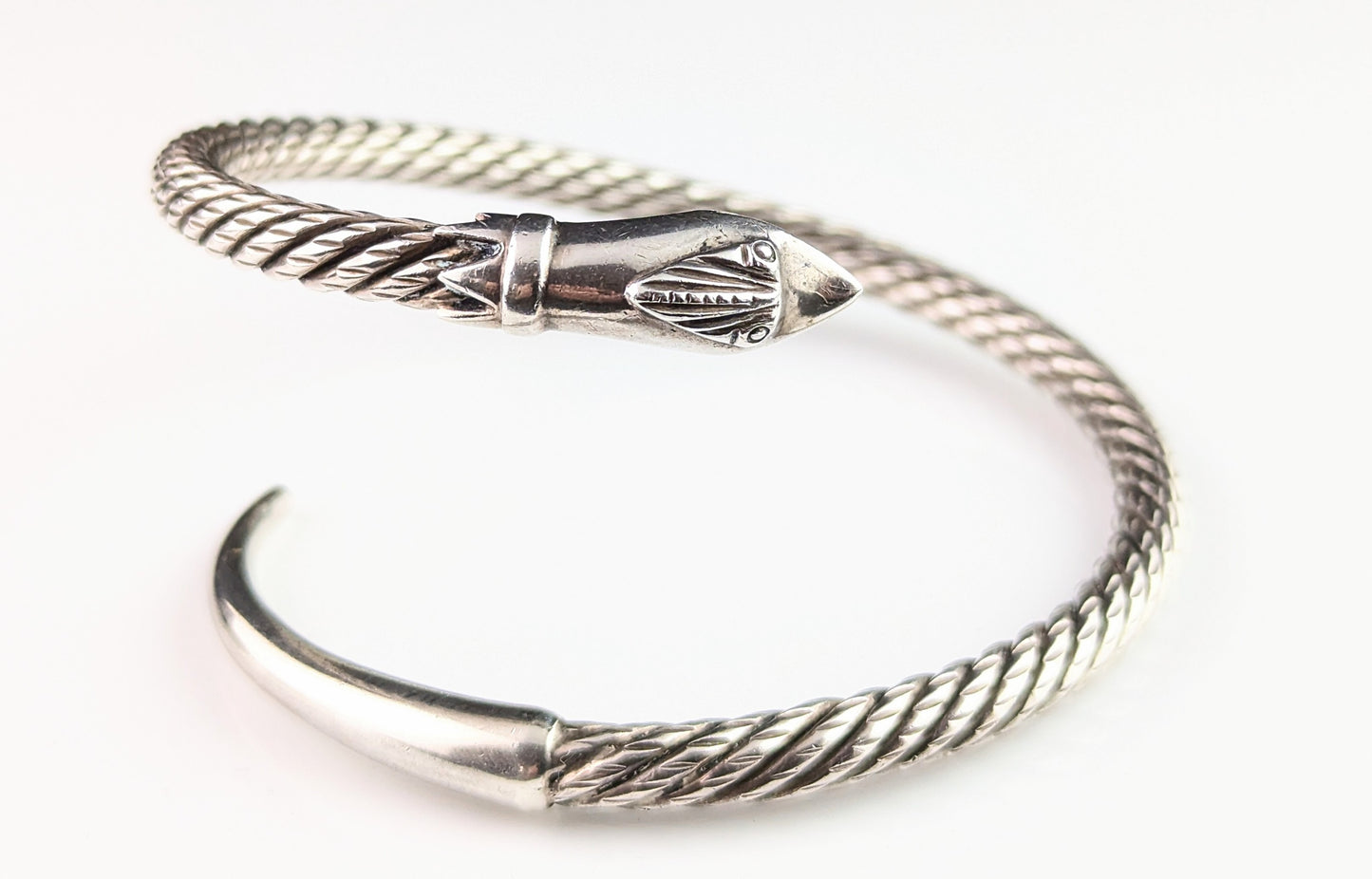 Vintage sterling silver snake bangle, heavy