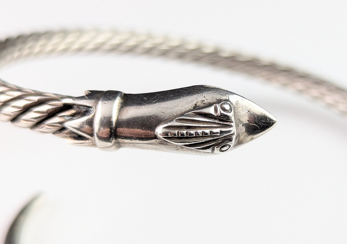 Vintage sterling silver snake bangle, heavy