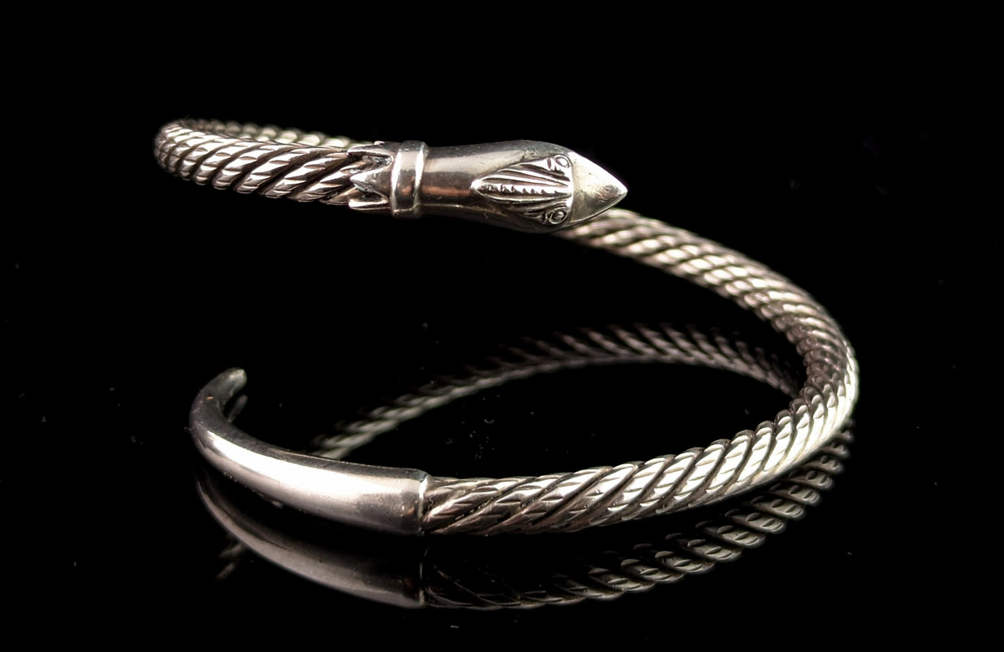 Vintage sterling silver snake bangle, heavy