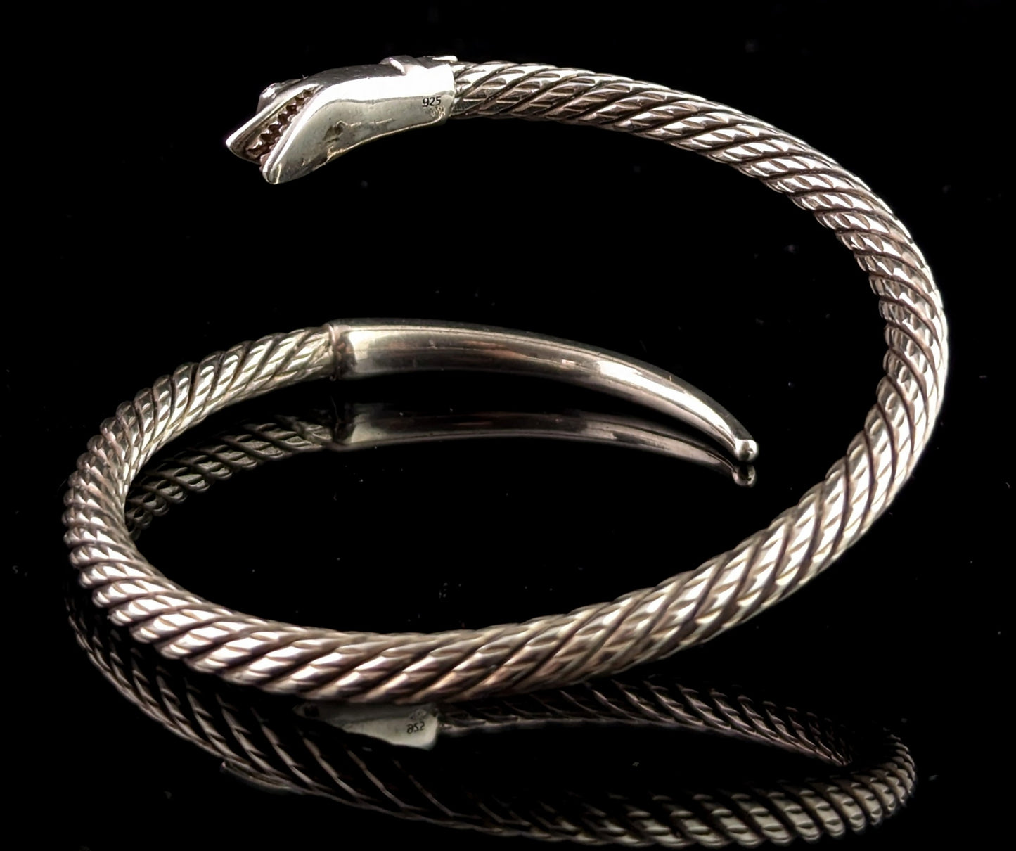 Vintage sterling silver snake bangle, heavy