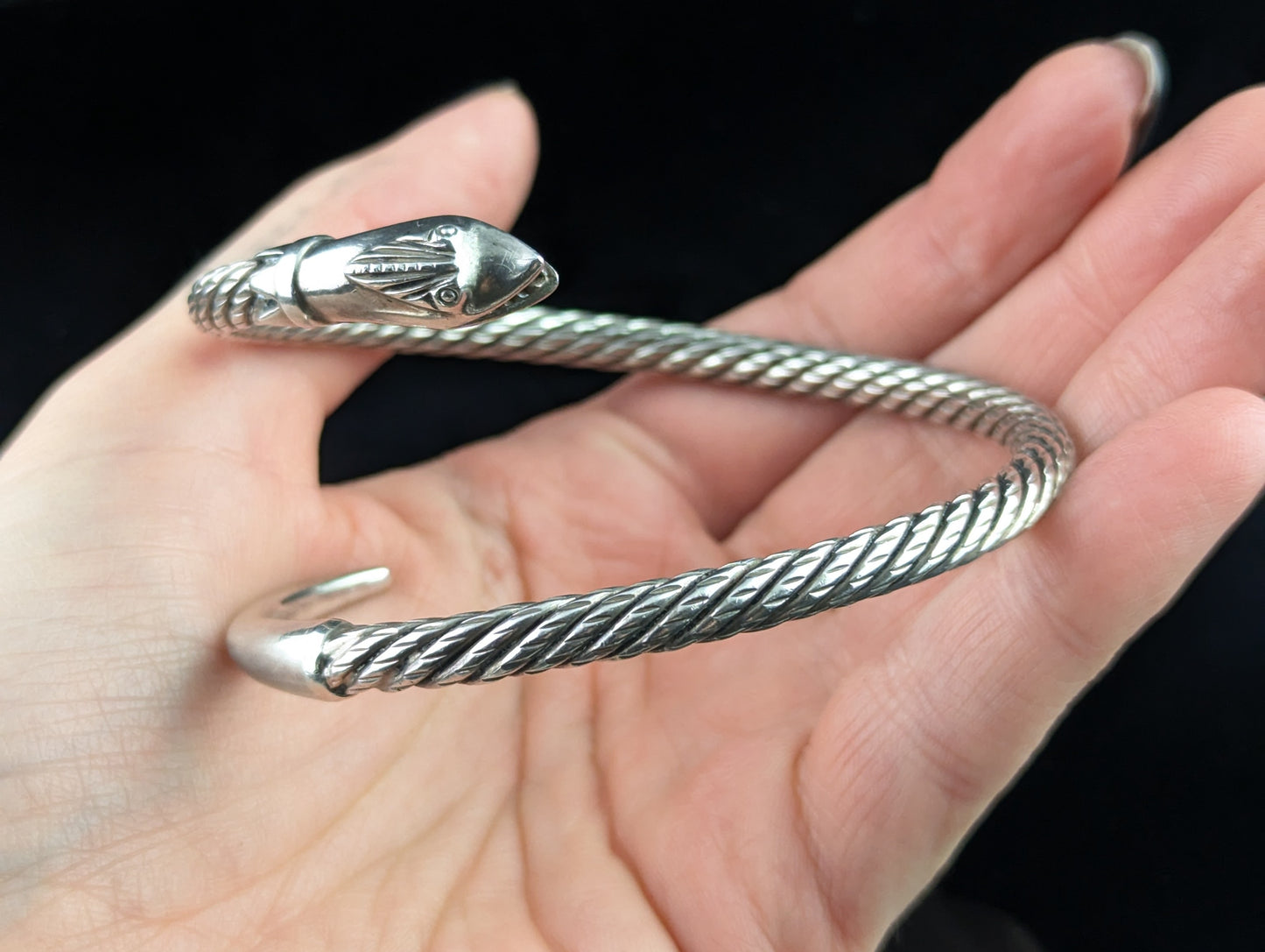 Vintage sterling silver snake bangle, heavy