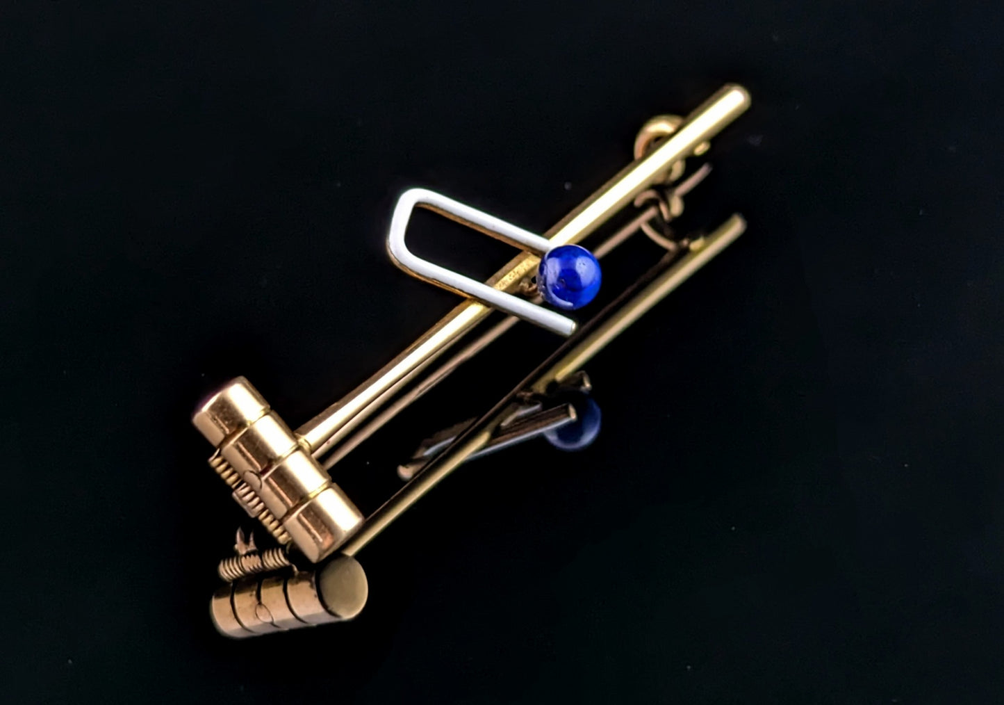 Antique Lapis Lazuli and enamel croquet brooch, tie pin, 15ct gold