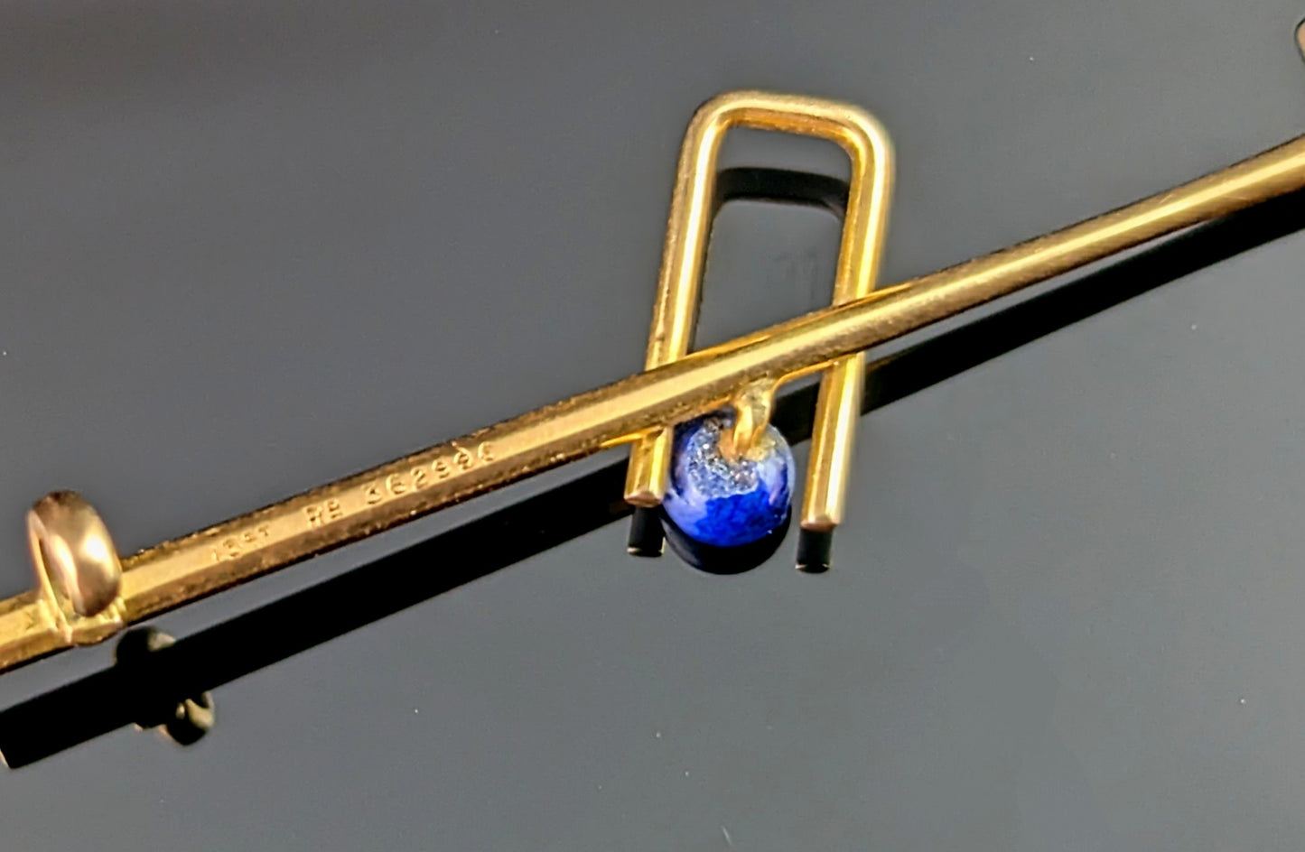 Antique Lapis Lazuli and enamel croquet brooch, tie pin, 15ct gold