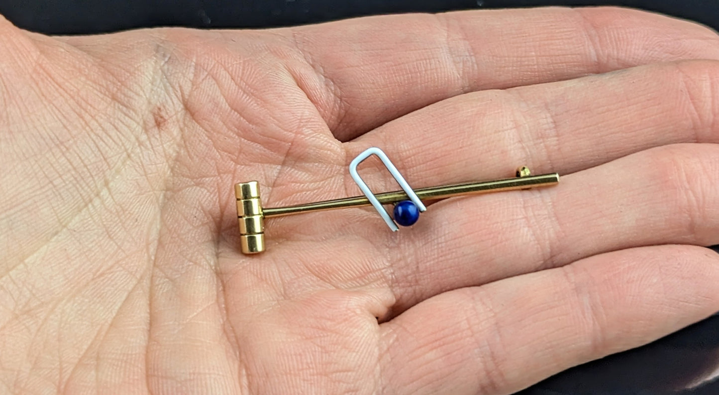 Antique Lapis Lazuli and enamel croquet brooch, tie pin, 15ct gold