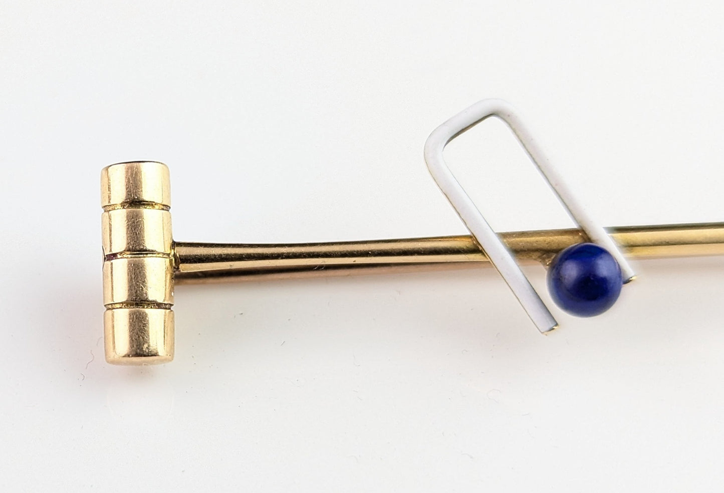 Antique Lapis Lazuli and enamel croquet brooch, tie pin, 15ct gold