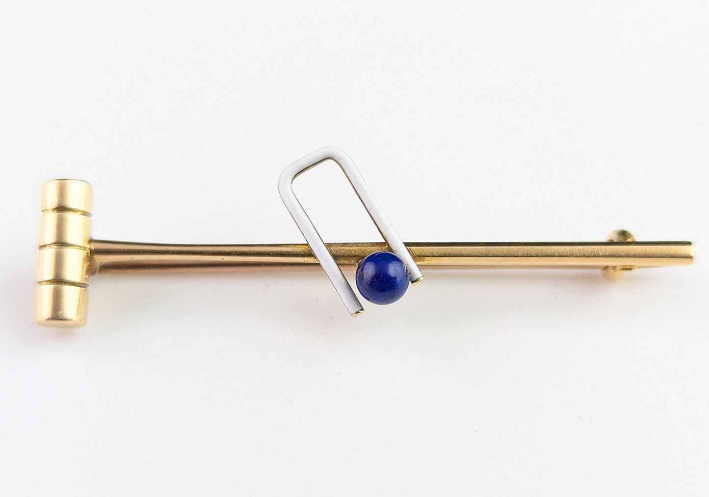 Antique Lapis Lazuli and enamel croquet brooch, tie pin, 15ct gold