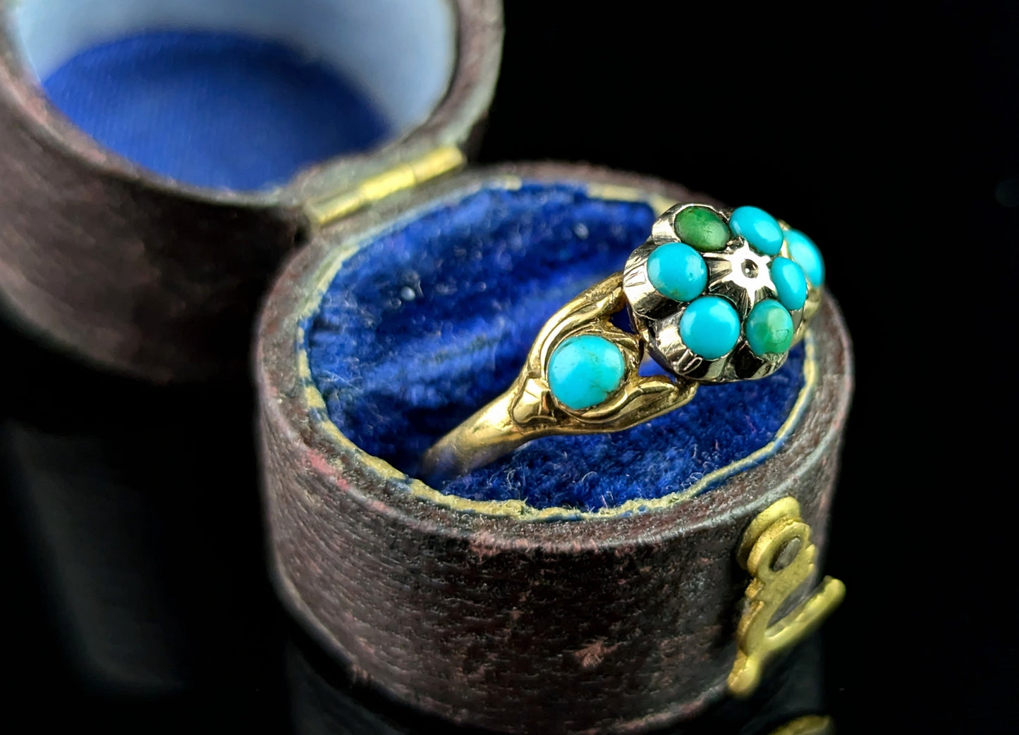 Antique Victorian Turquoise cluster ring, 18ct gold, flower