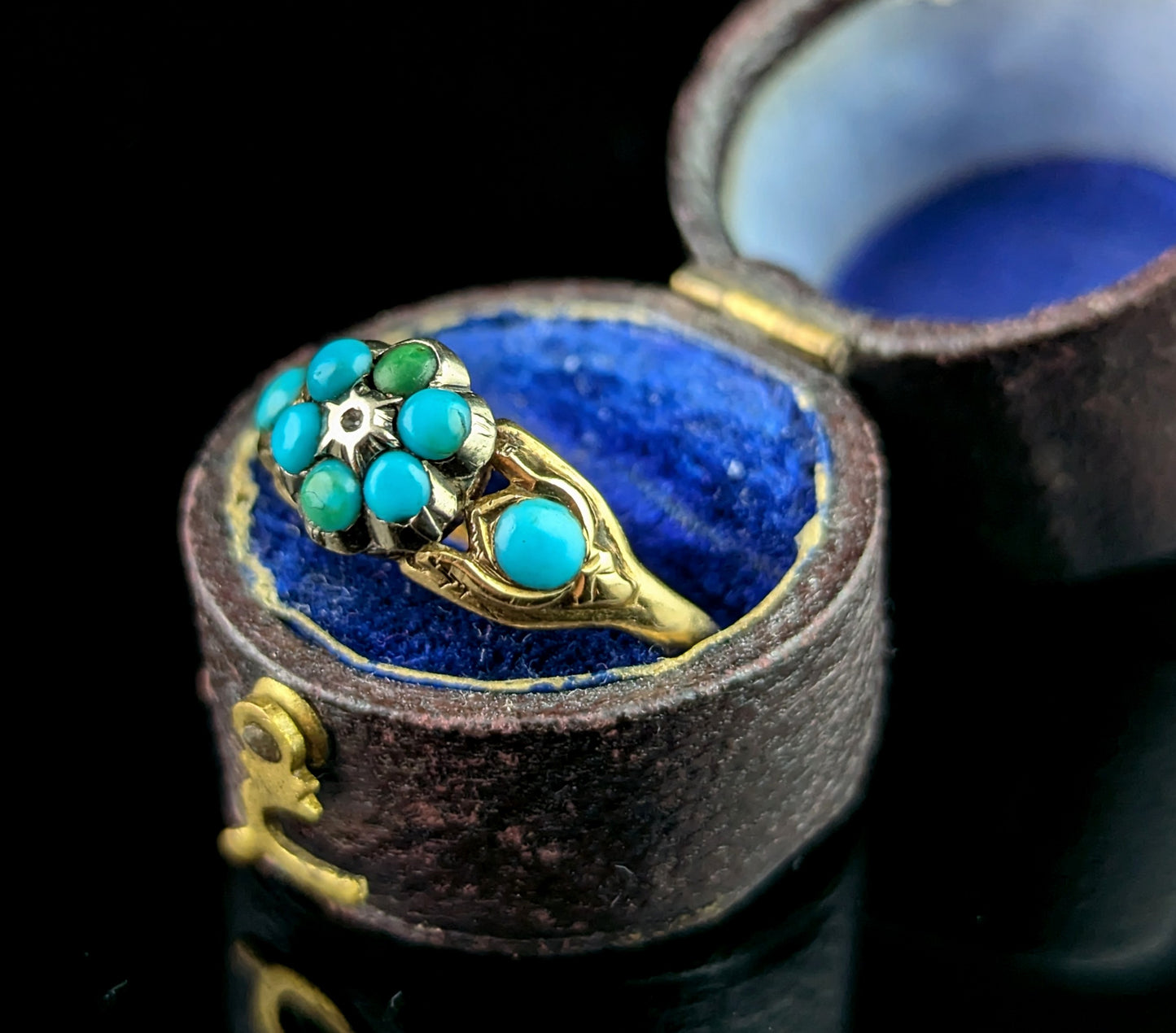 Antique Victorian Turquoise cluster ring, 18ct gold, flower