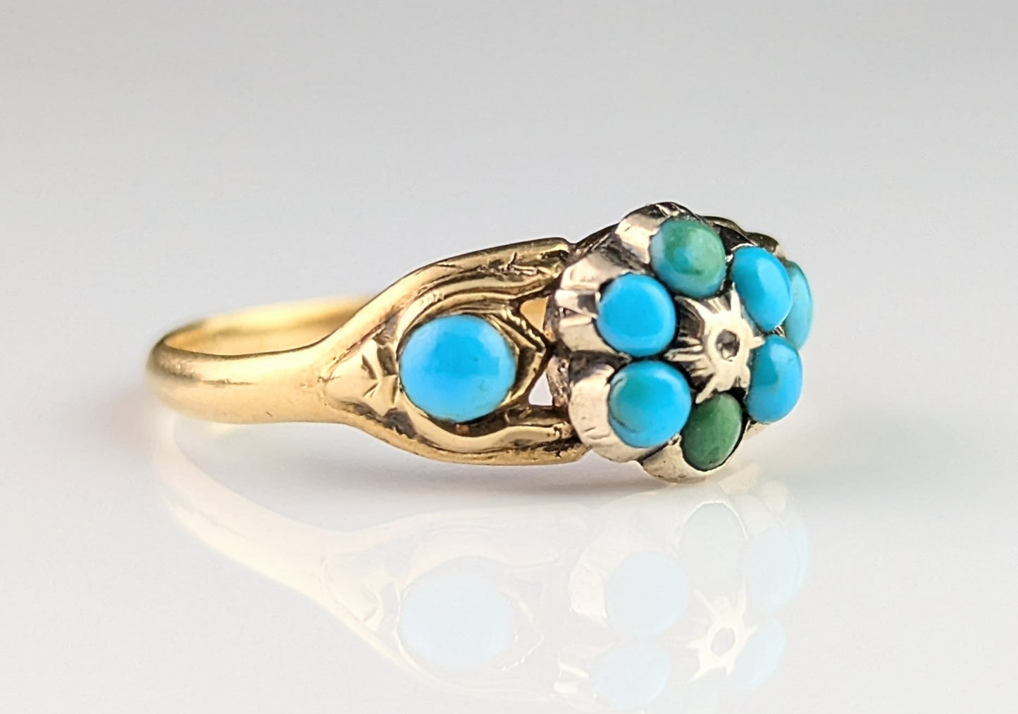 Antique Victorian Turquoise cluster ring, 18ct gold, flower